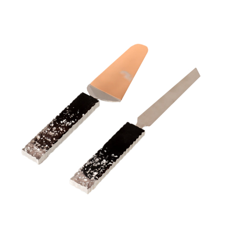 Black & Silver Cake Knife & Servers | Set of 2