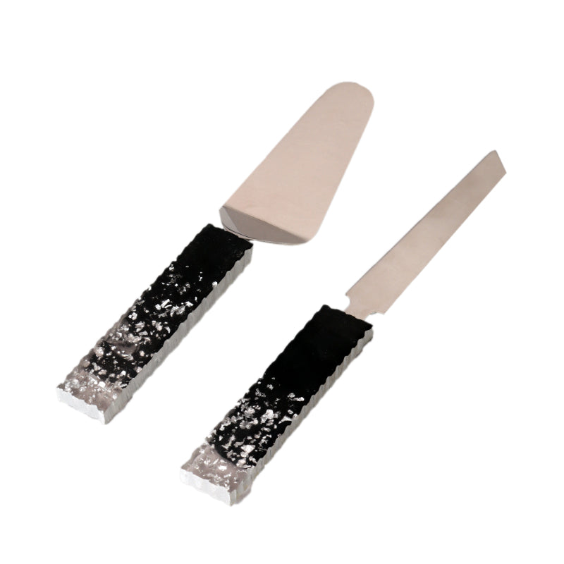 Black & Silver Cake Knife & Servers | Set of 2