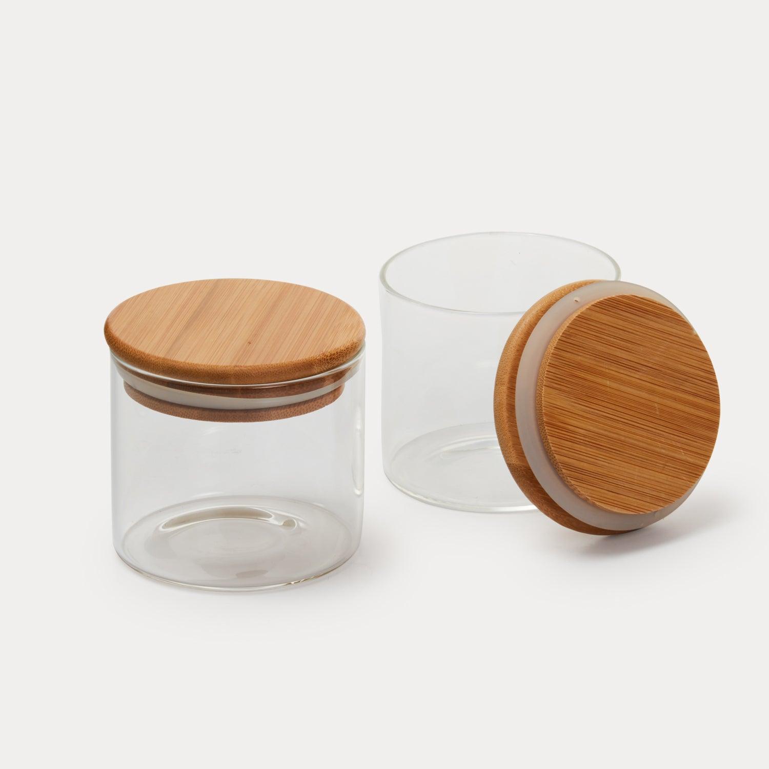 Glass Jars with Bamboo Lid Containers | 3 inch | Set of 2