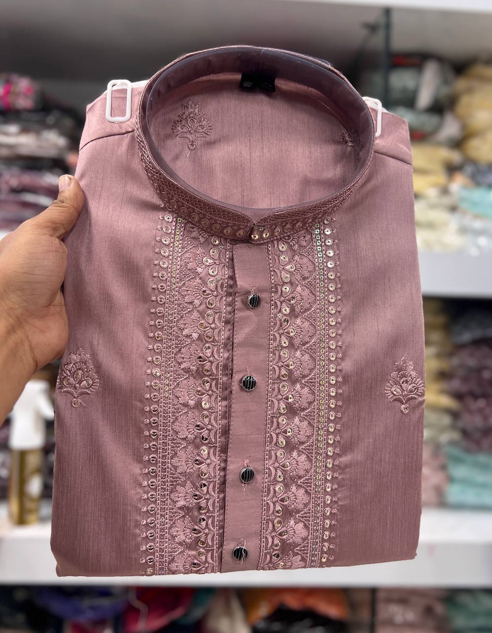 Heavy Super Silk With Embroidery Work Kurta Pajama Set