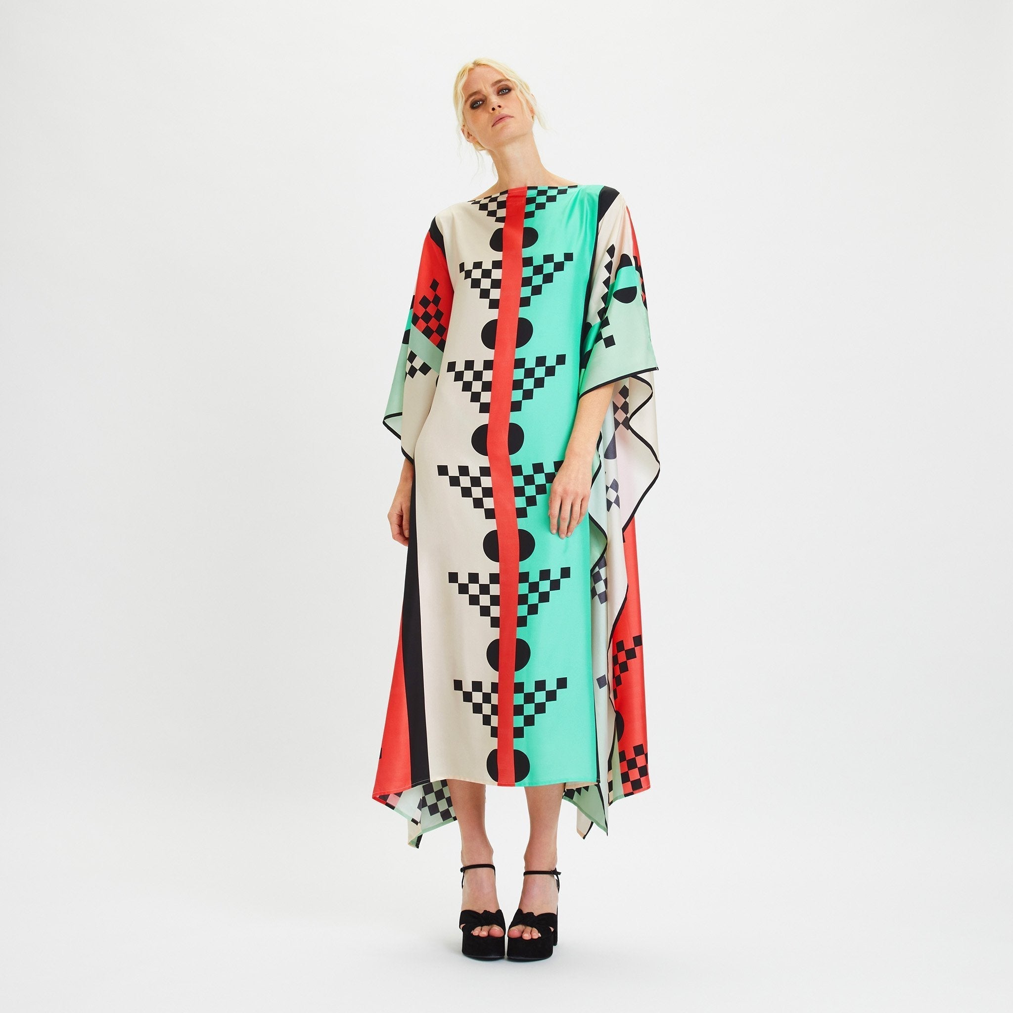 Printed Soft Satin Silk Long Women's Kaftan