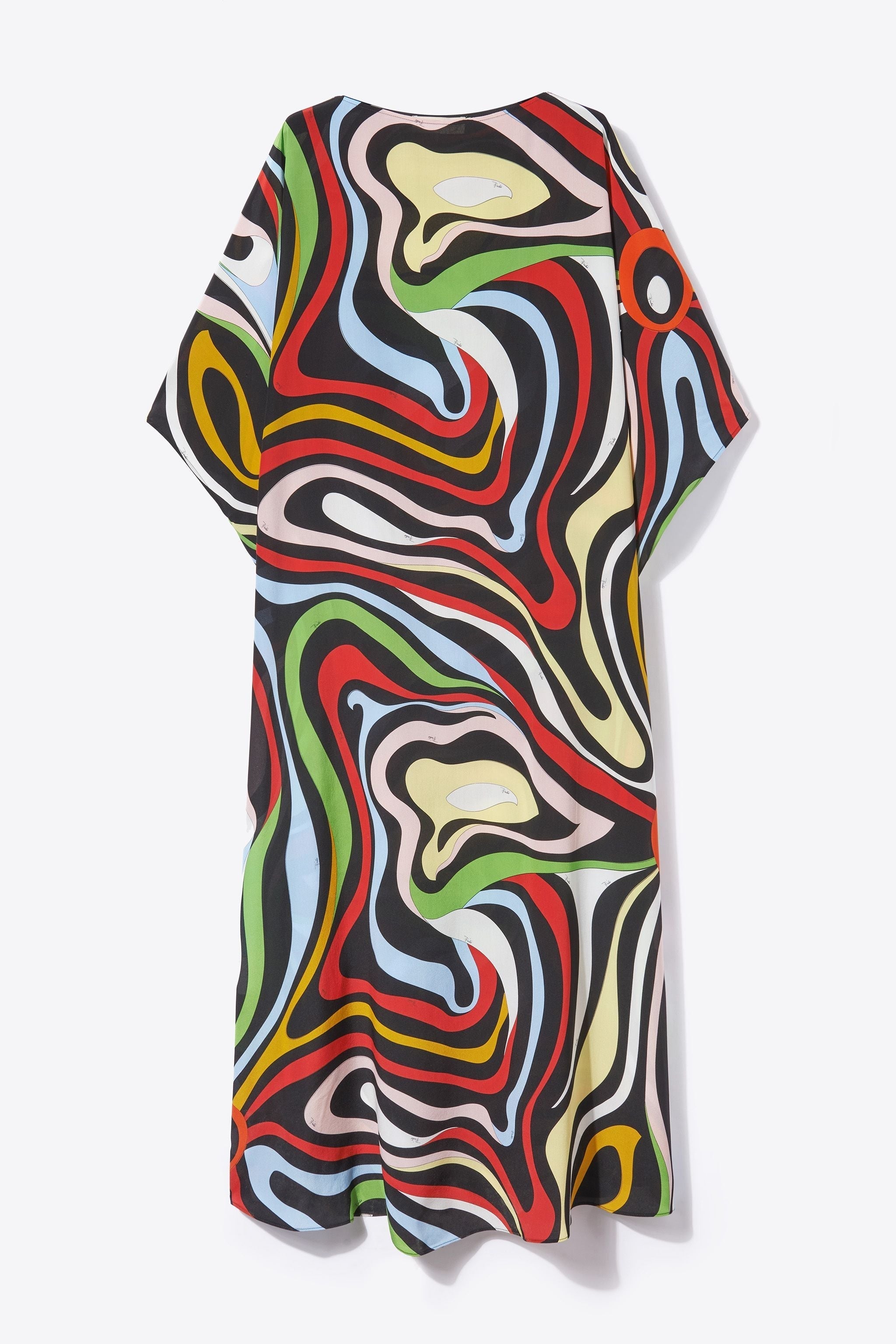 Women Printed Multi Color Caftan, Long Silk Crepe Kaftan