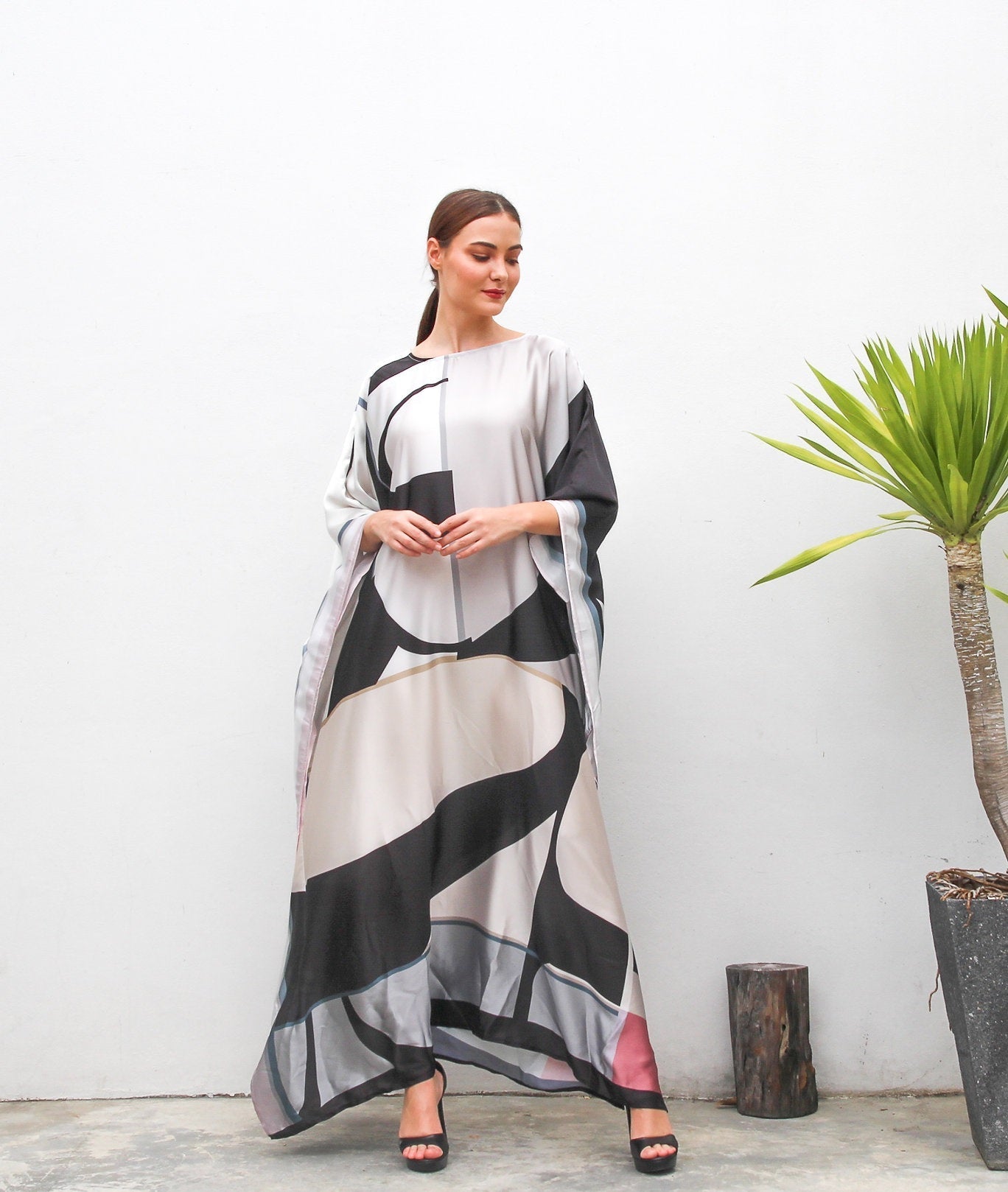 Designer Casual Satin Silk Caftan, Beach Wear Women's Kaftan