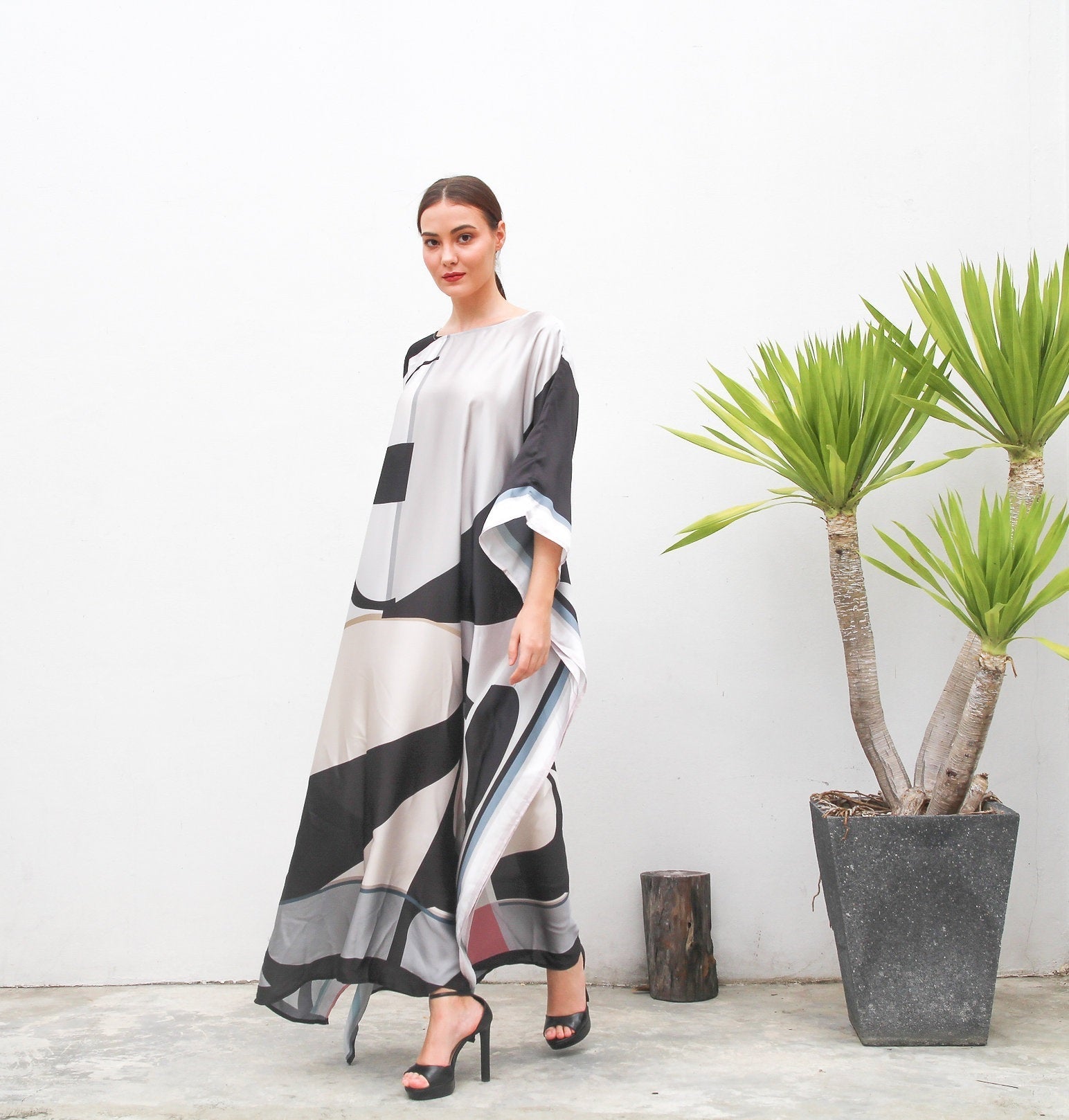 Designer Casual Satin Silk Caftan, Beach Wear Women's Kaftan