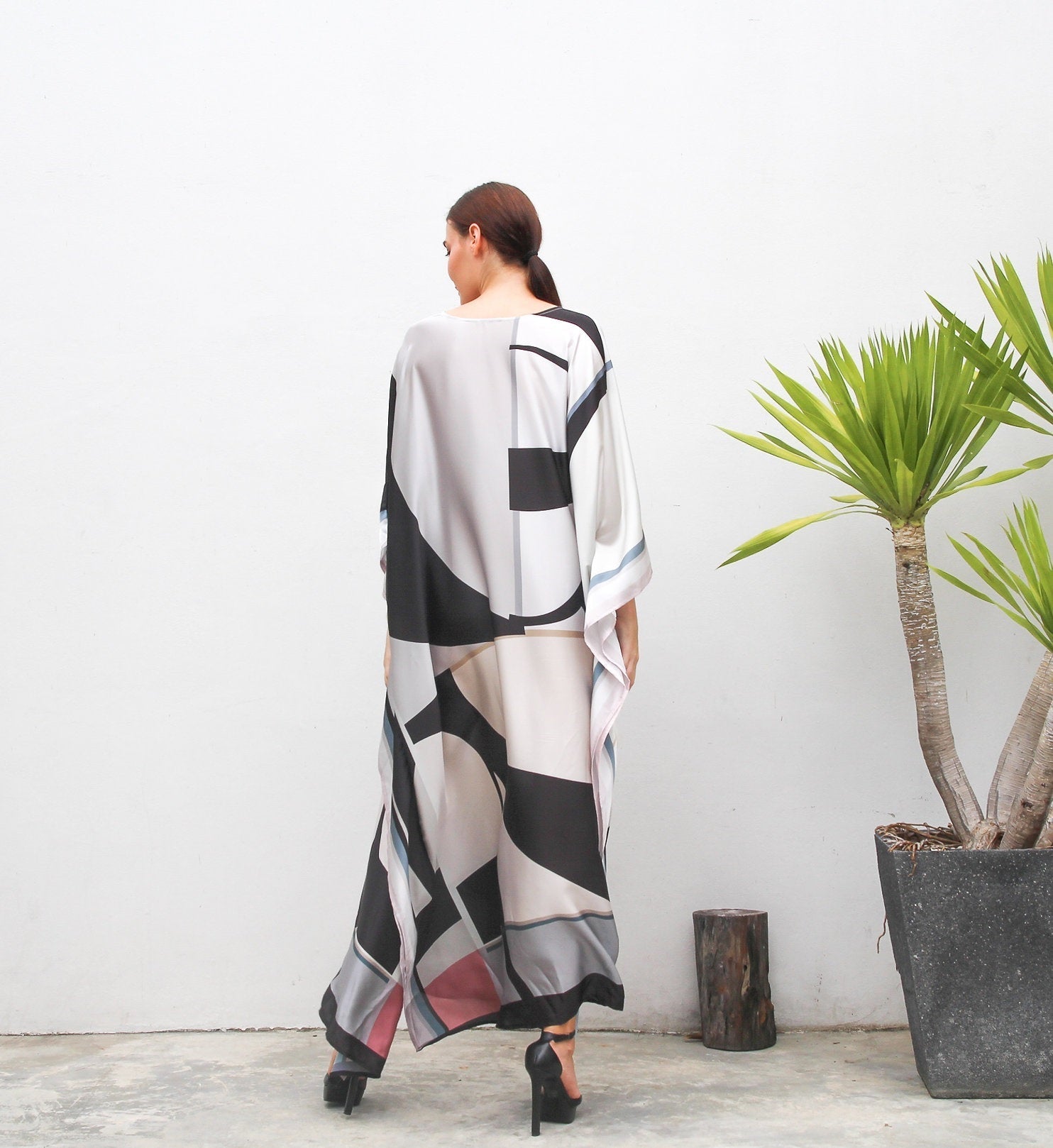 Designer Casual Satin Silk Caftan, Beach Wear Women's Kaftan