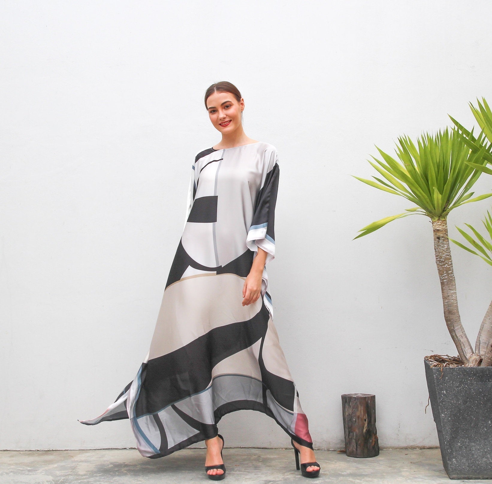 Designer Casual Satin Silk Caftan, Beach Wear Women's Kaftan