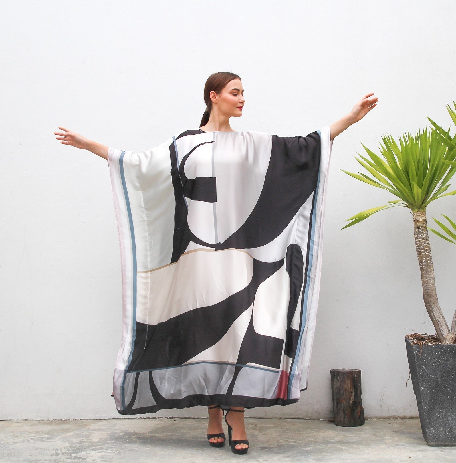 Designer Casual Satin Silk Caftan, Beach Wear Women's Kaftan