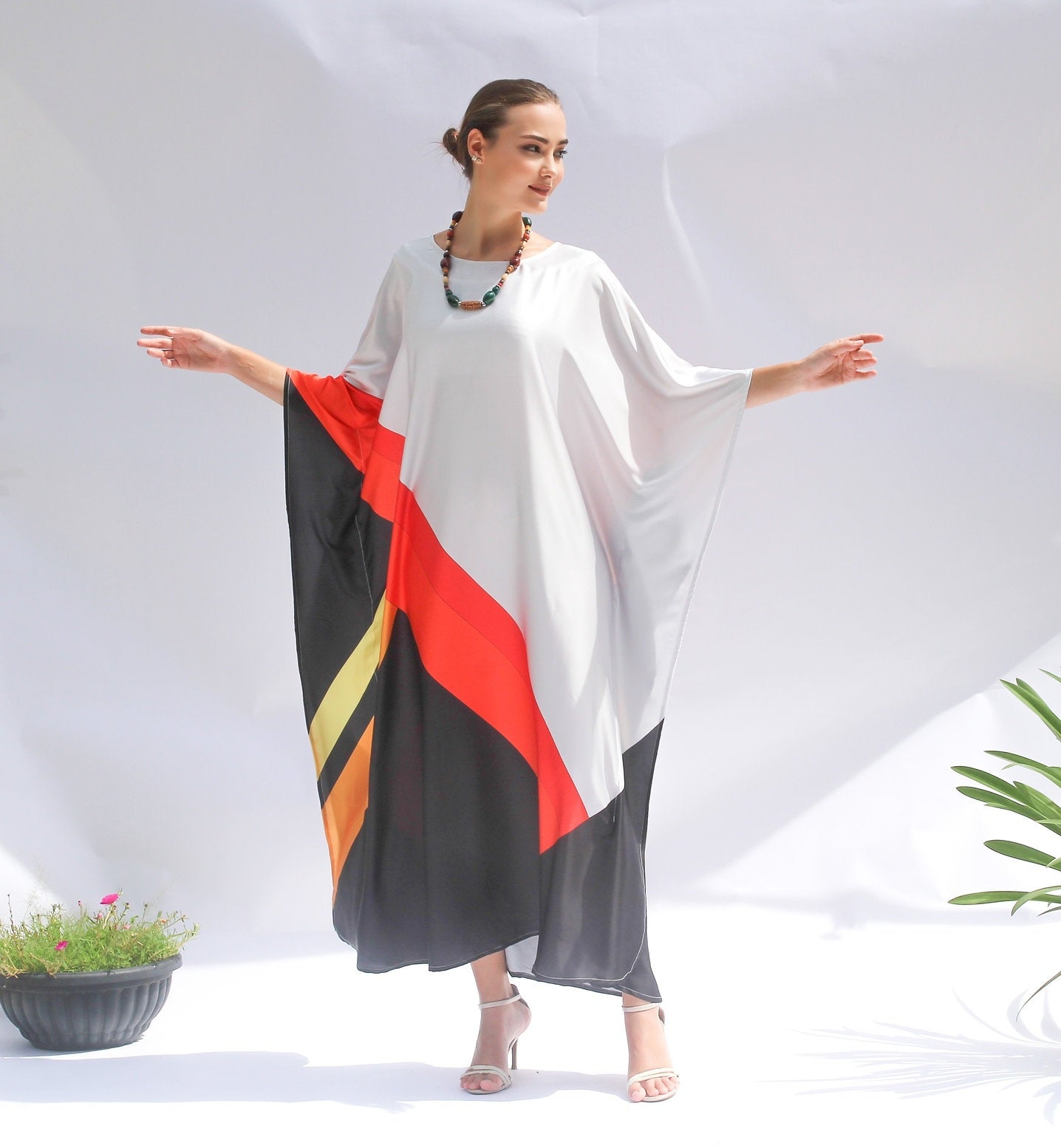 Satin Silk Kaftan, Summer Wear Long Caftan