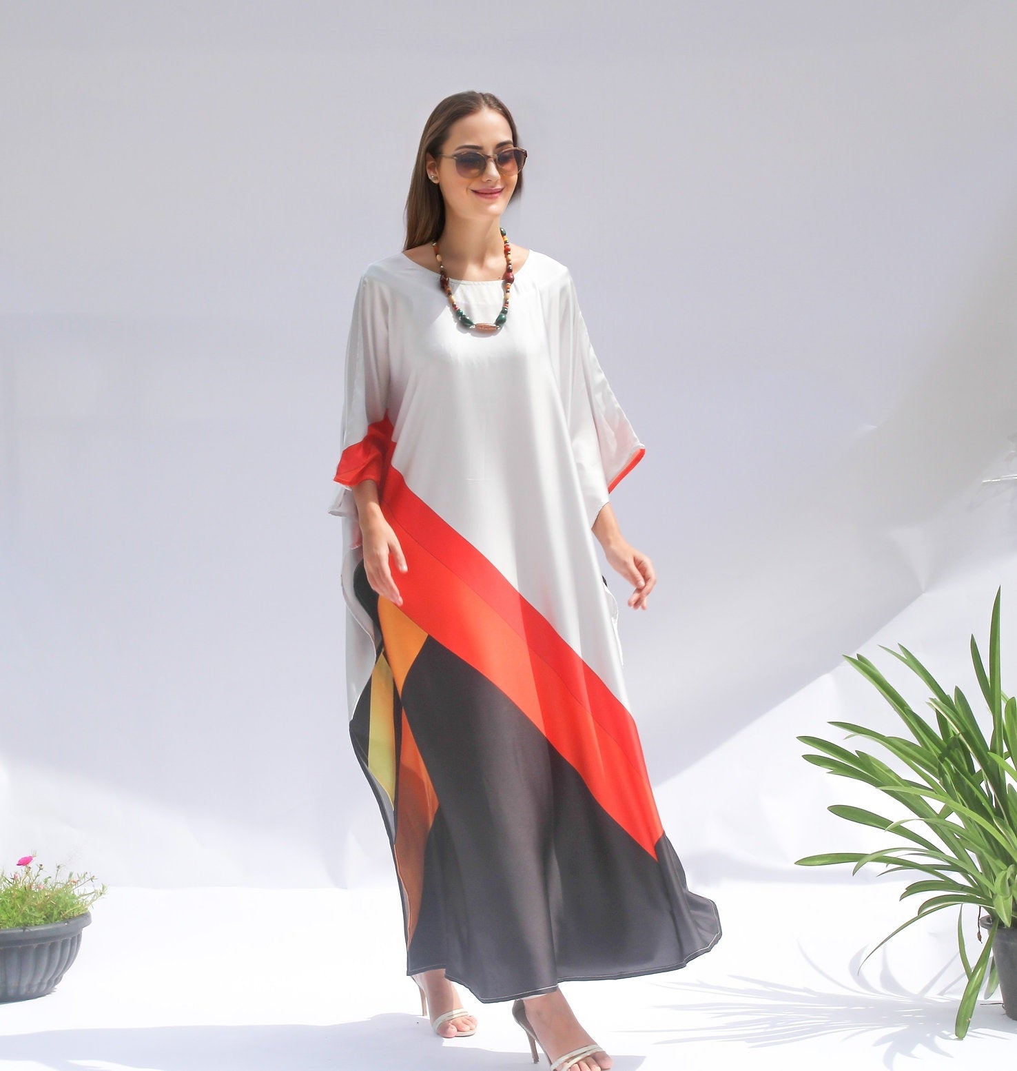 Satin Silk Kaftan, Summer Wear Long Caftan