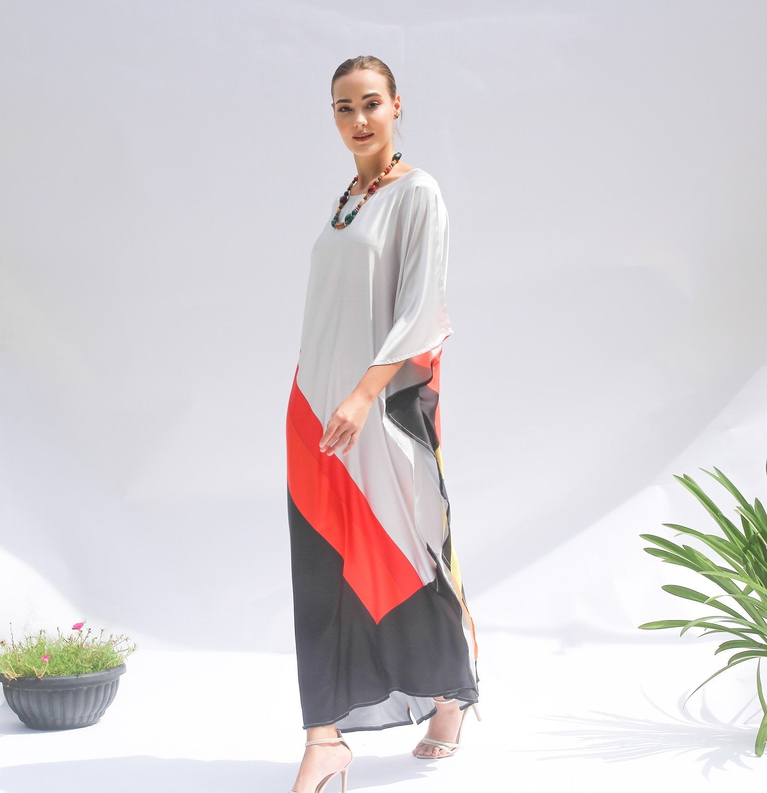 Satin Silk Kaftan, Summer Wear Long Caftan