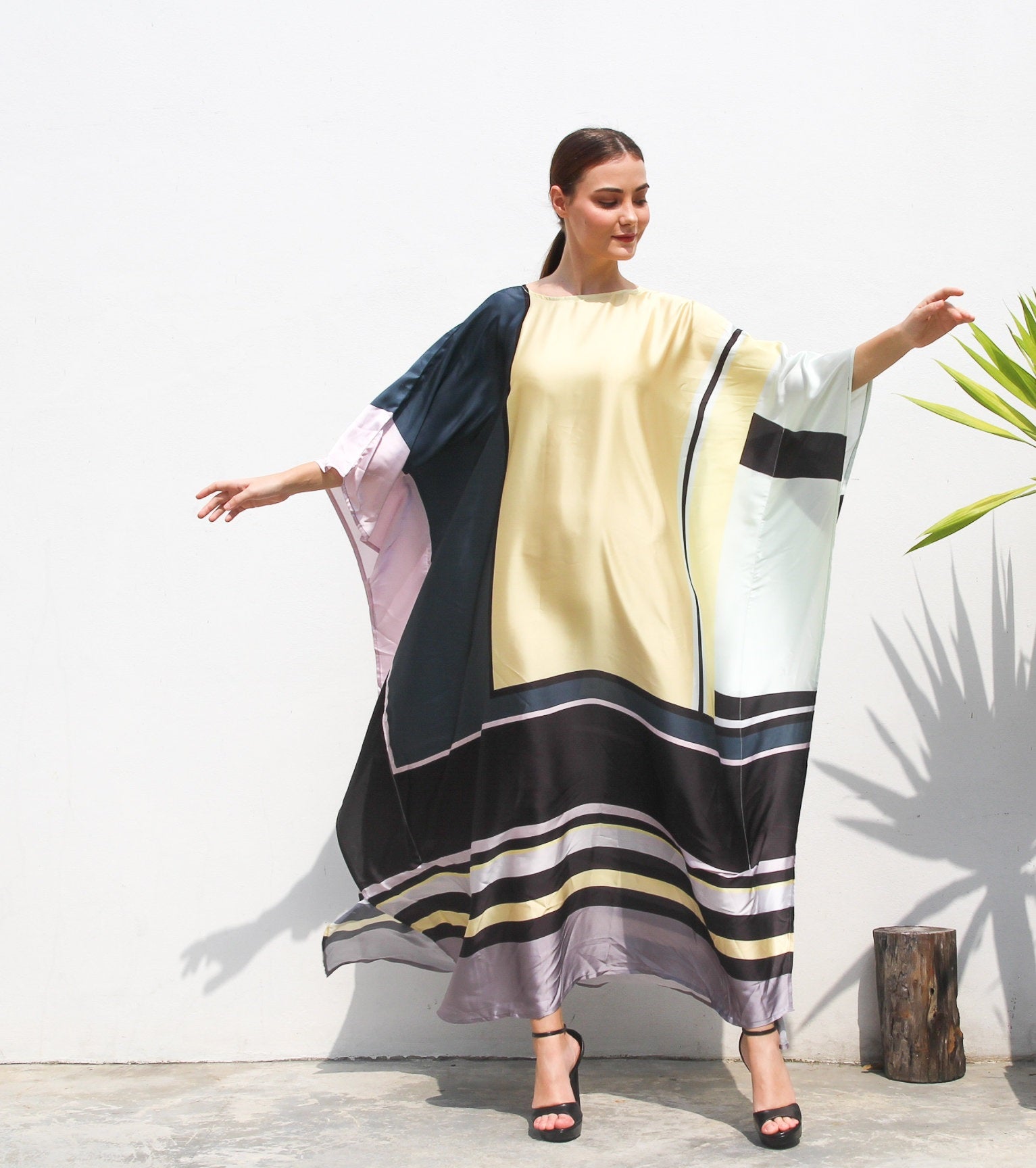 Women's Satin Silk Printed Occasion Wear Long Kaftan