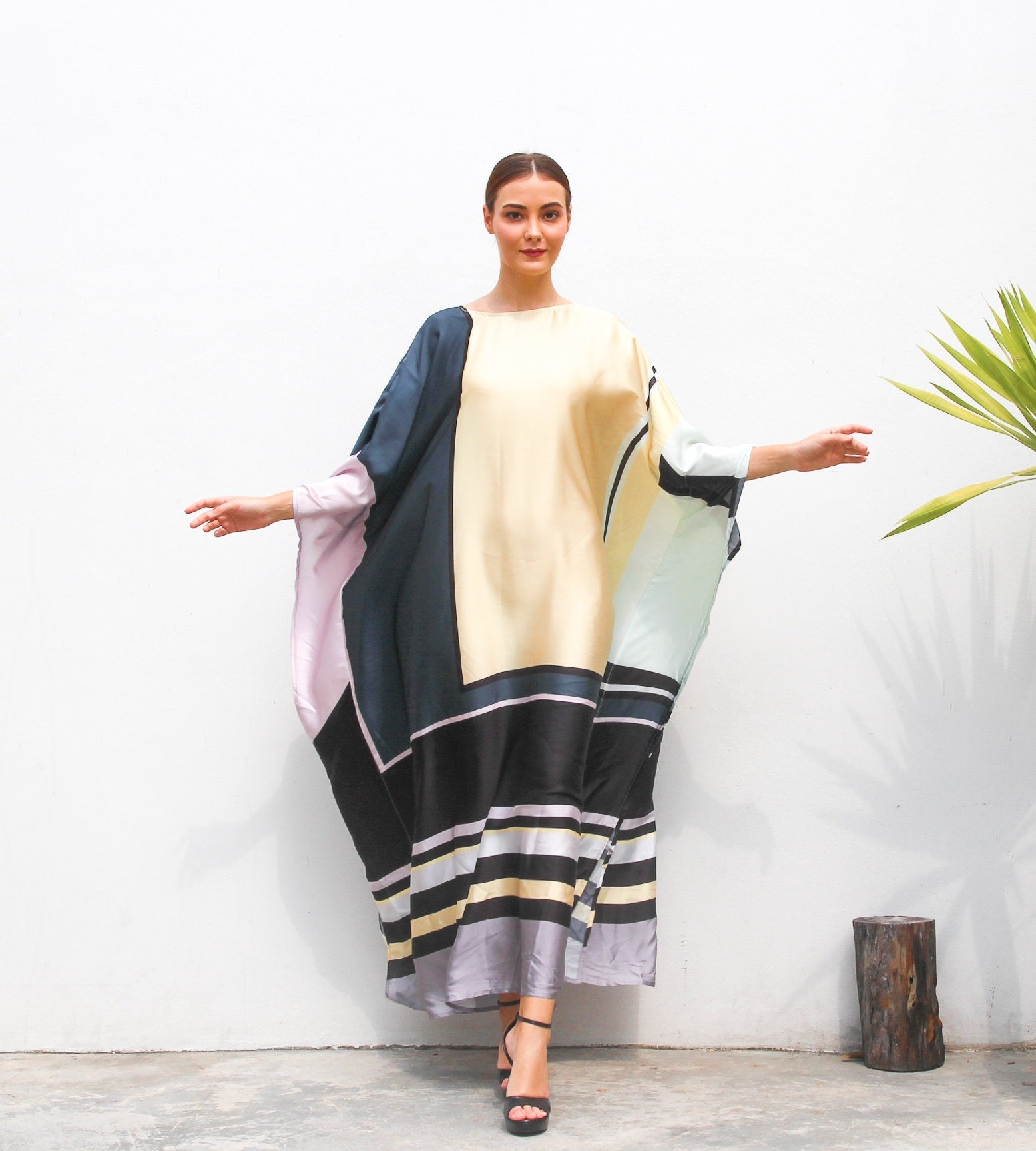 Women's Satin Silk Printed Occasion Wear Long Kaftan