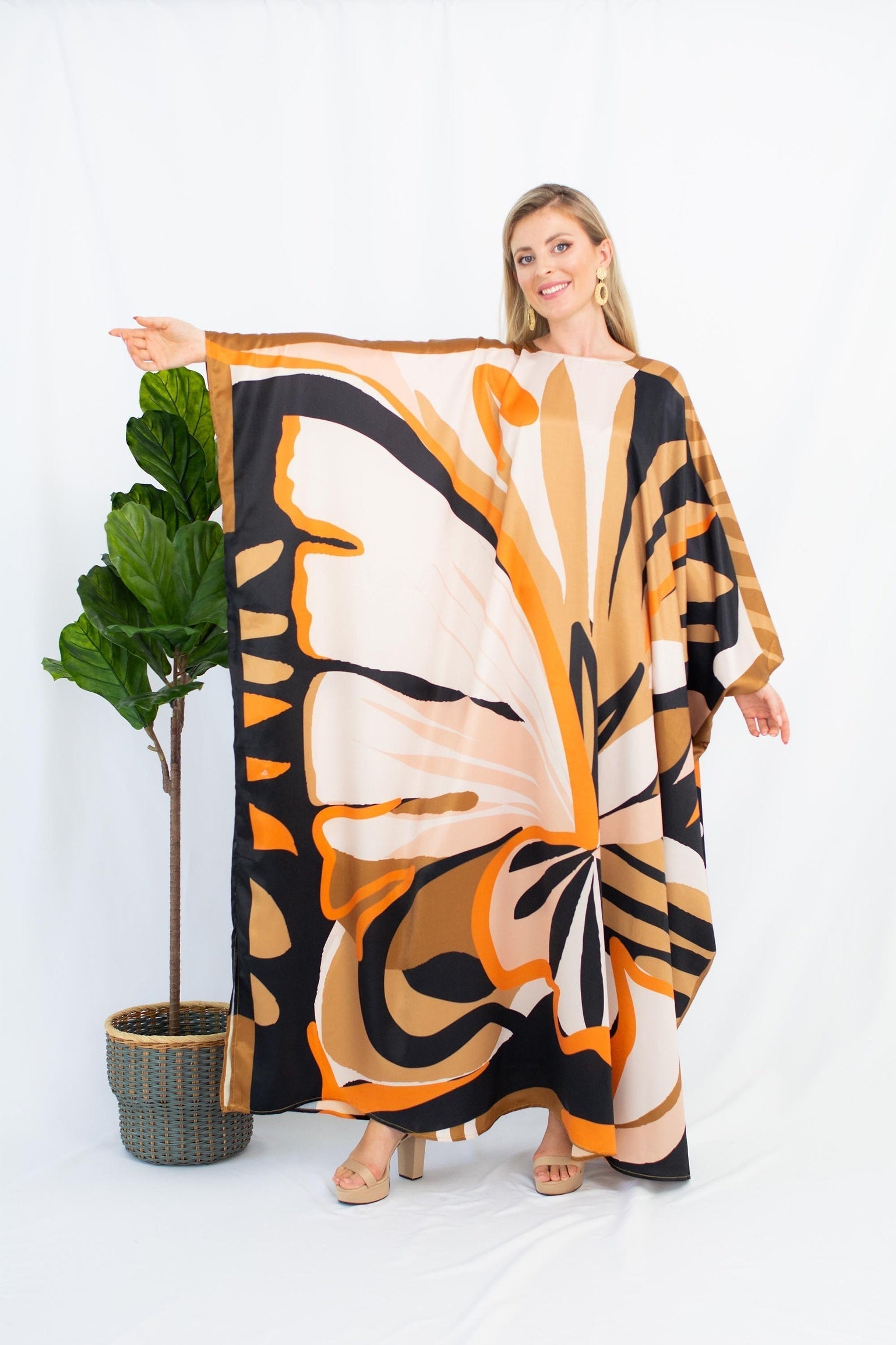 Satin Silk Caftan, Luxury Printed Long Kaftan For Women's