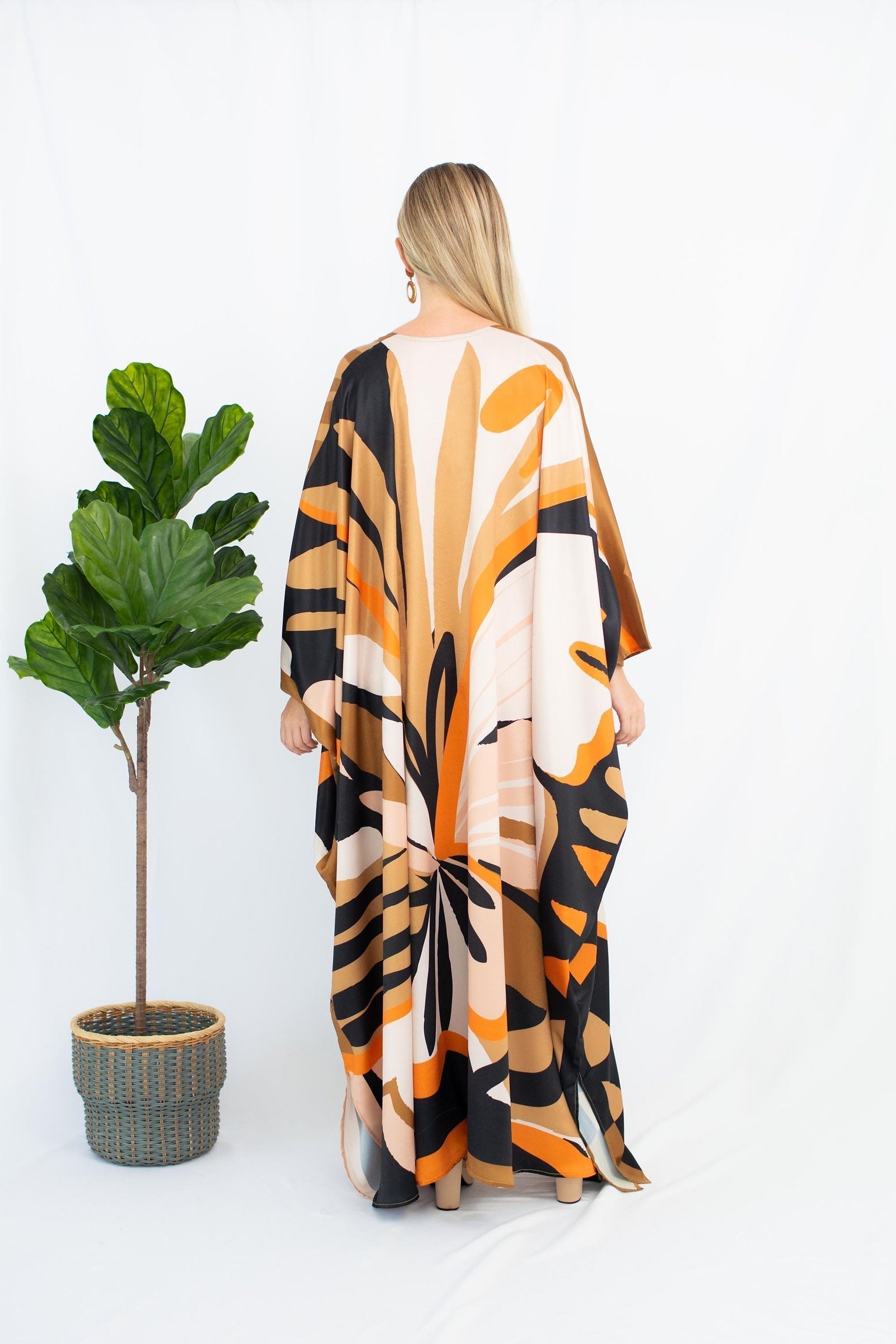 Satin Silk Caftan, Luxury Printed Long Kaftan For Women's