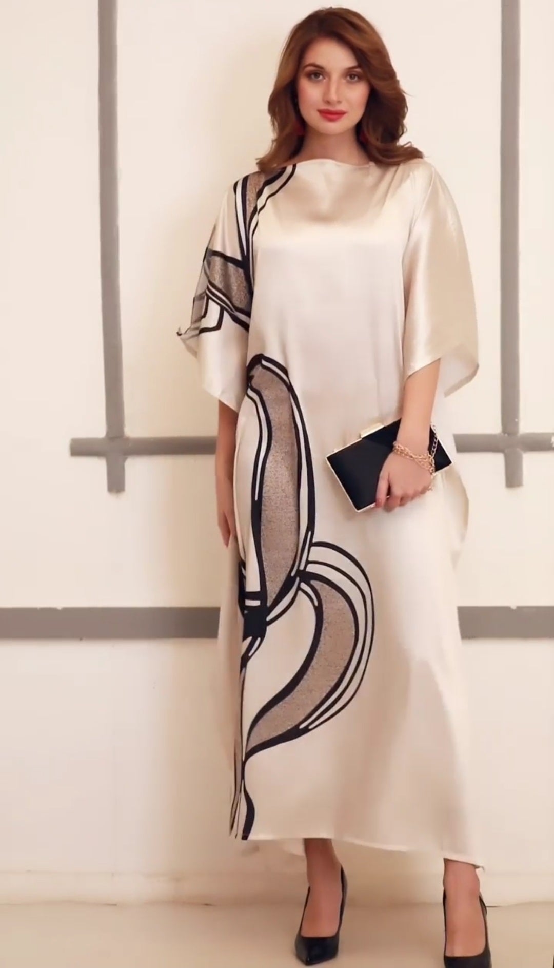 Soft Satin Silk Printed  Beach Wear Women's Long Kaftan