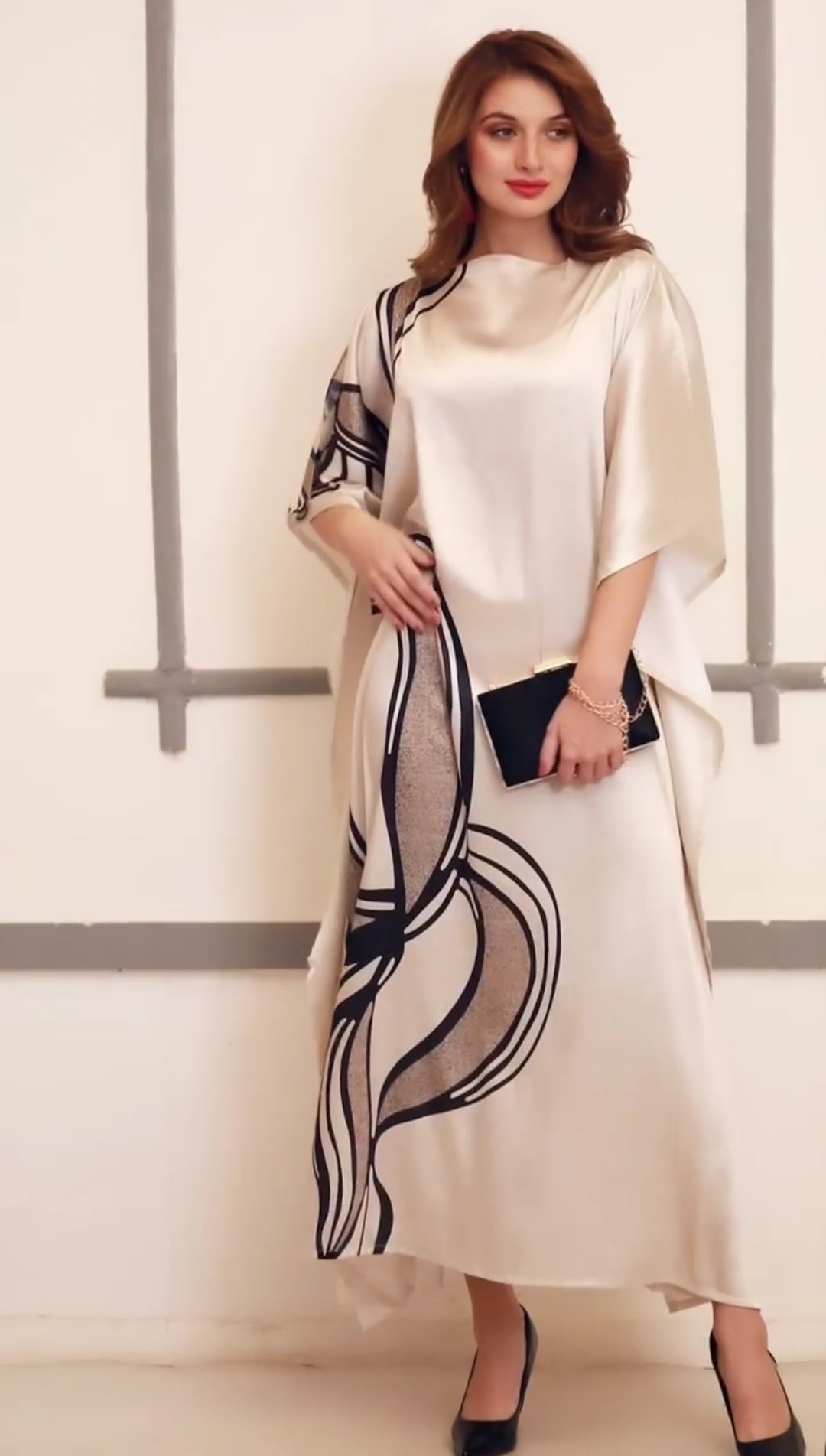 Soft Satin Silk Printed  Beach Wear Women's Long Kaftan