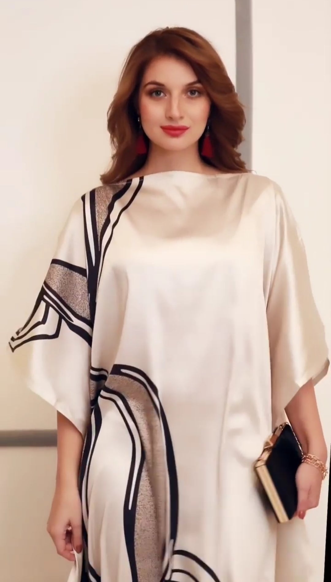 Soft Satin Silk Printed  Beach Wear Women's Long Kaftan