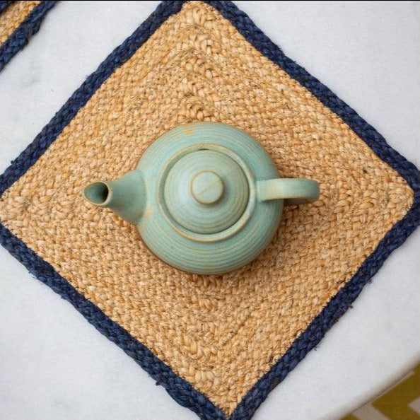 Blue Square Shaped Jute Placemat |13 Inches | Set of 4,6