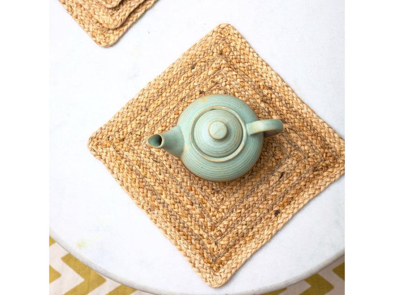 Beige Square Shaped Jute Placemat | 13 Inches | Set of 4,6