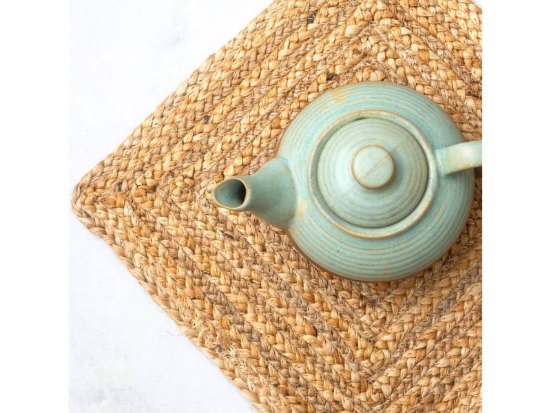 Beige Square Shaped Jute Placemat | 13 Inches | Set of 4,6