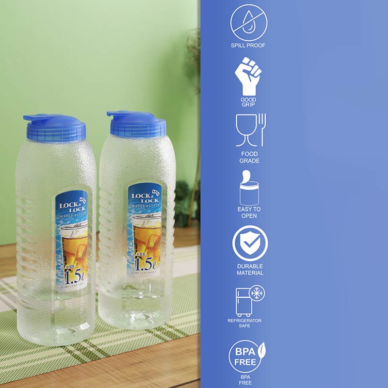 Aqua Easy Grip Plastic Water Bottles| Set Of 2| 1 Liter