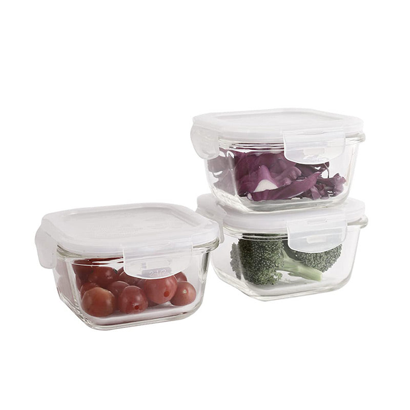Airtight Glass Food Containers Lunch Box with Blue Bag | Set of 3