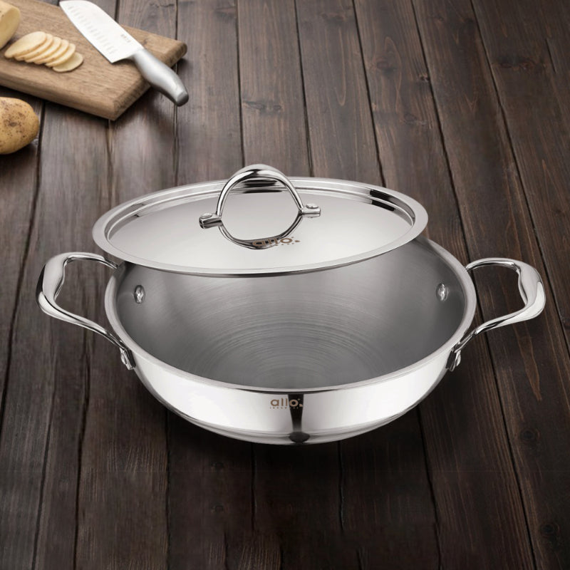 Allo Isla CookSafe Triply Kadhai With Stainless Steel Lid | Non Toxic |1.2L, 1.5L, 2L, 3L, 4L, 5.5L, 6.8L, 7L