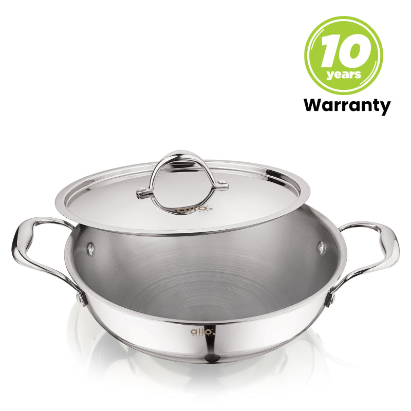Allo Isla CookSafe Triply Kadhai With Stainless Steel Lid | Non Toxic |1.2L, 1.5L, 2L, 3L, 4L, 5.5L, 6.8L, 7L