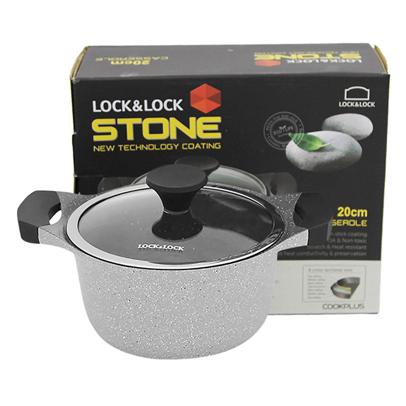 LocknLock Ceramic Marble Coating Stone Casserole With Lid | Non Toxic |20cm, 24cm