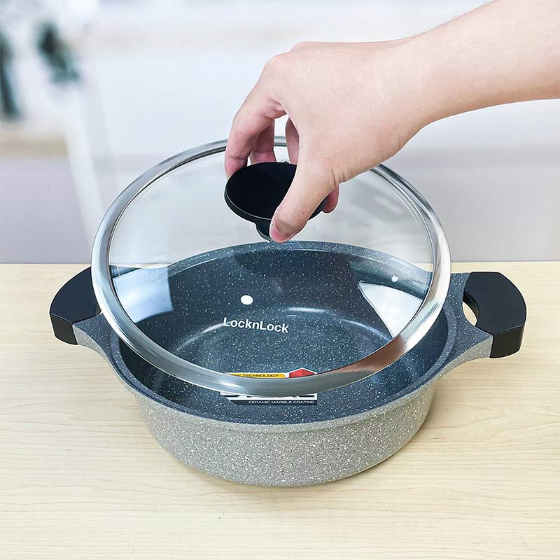 LocknLock Ceramic Marble Coating Stone Casserole With Lid | Non Toxic |20cm, 24cm