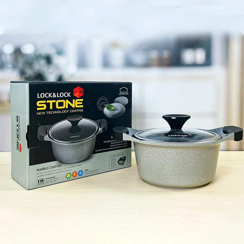 LocknLock Ceramic Marble Coating Stone Deep Casserole with Lid |Non Toxic | 9.4 Inches