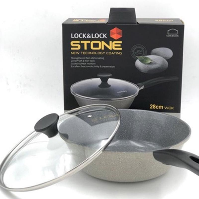 LocknLock Ceramic Marble Coating Stone Grey Wok With Lid | Non Toxic   | 11 Inches