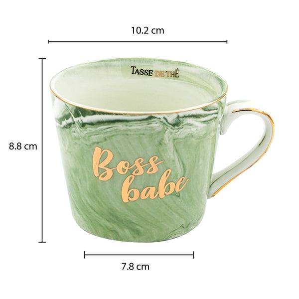 Boss Babe | Bone China Green Marble Finish Mug | Single Piece |  300ml
