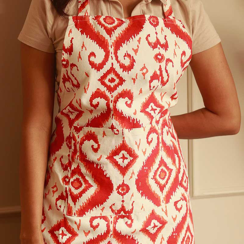 Red Paisley Kitchen Apron, Glove & Potholder Set
