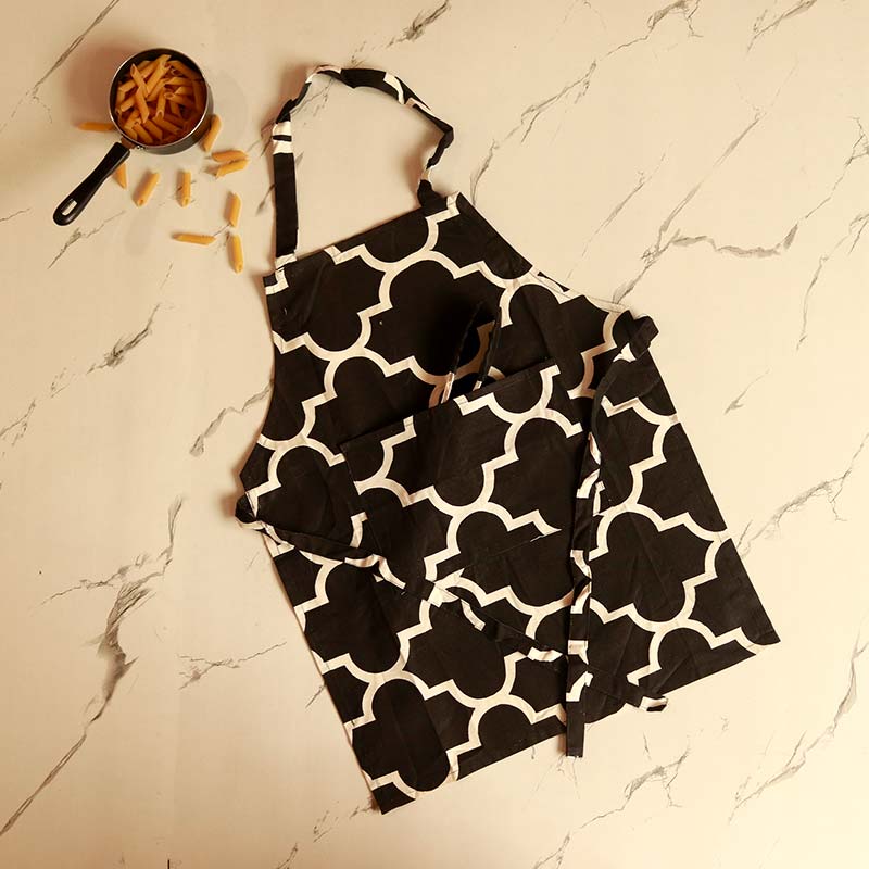 Abstract Black & White Kitchen Apron, Glove & Potholder Set
