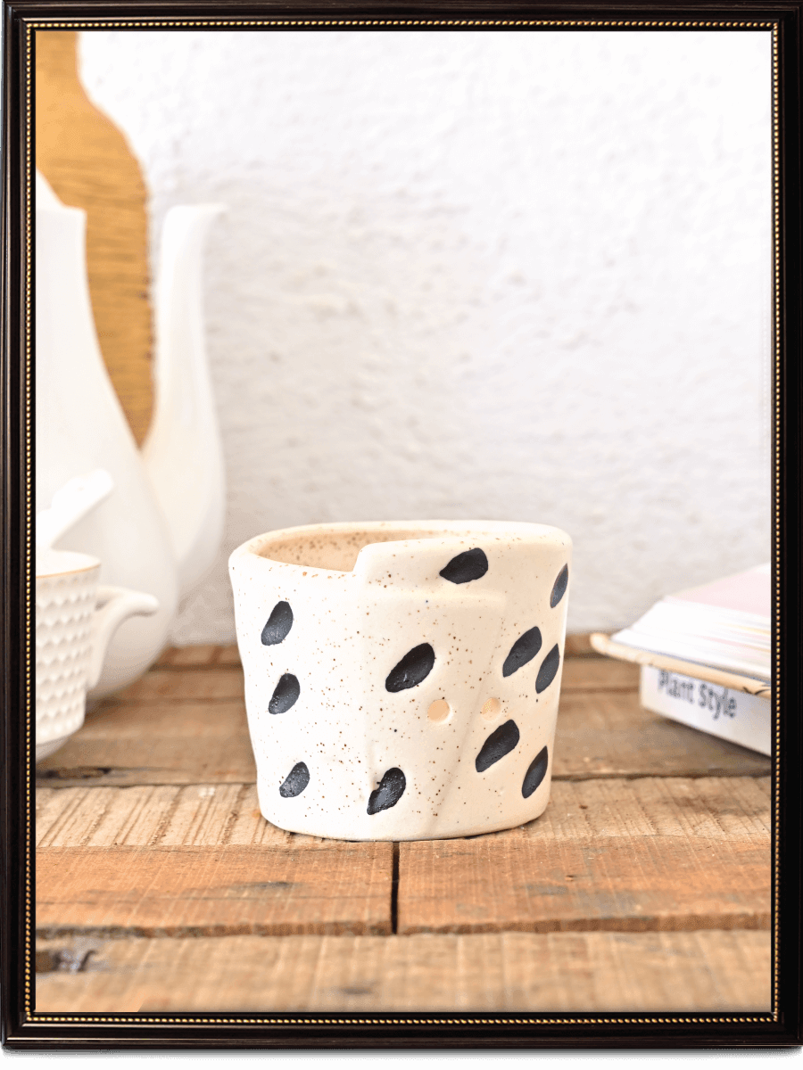 Melon Matte Finish Ceramic Pot With Seed Print | Mutiple Colors