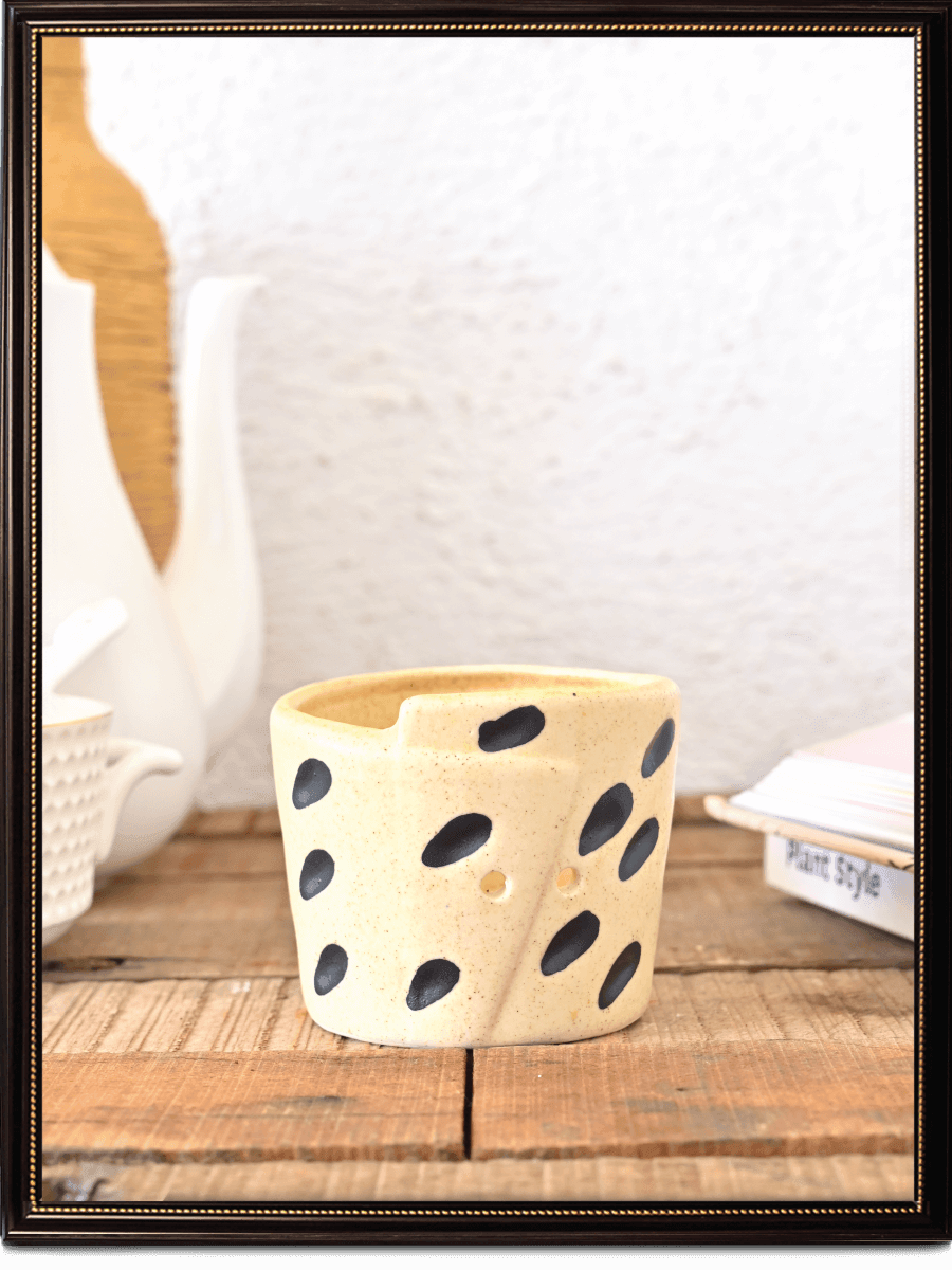 Melon Matte Finish Ceramic Pot With Seed Print | Mutiple Colors