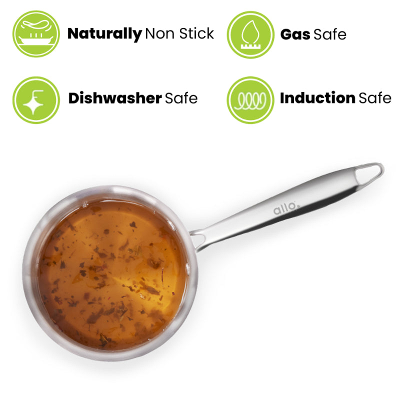 Allo Kermedy CookSafe Triply Sauce pan With Stainless Steel Lid |Non Toxic | 1L, 1.5L, 2.3L, 3.3L