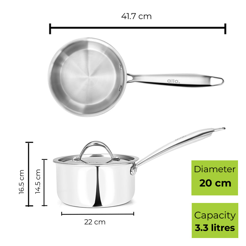 Allo Kermedy CookSafe Triply Sauce pan With Stainless Steel Lid |Non Toxic | 1L, 1.5L, 2.3L, 3.3L