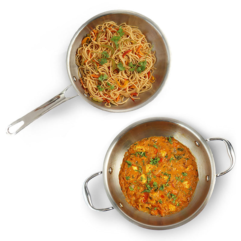 Allo Aria CookSafe Triply Stainless Steel Kadhai With Lid & Frypan |Non Stick | Set Of 2