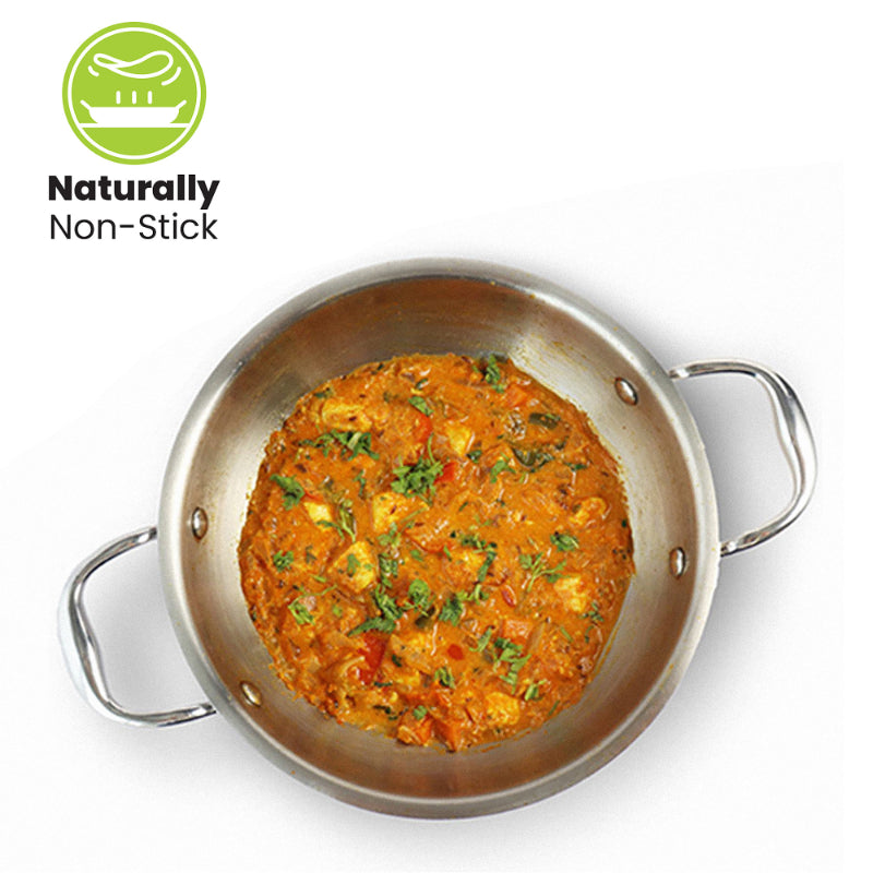 Allo Aria CookSafe Triply Stainless Steel Kadhai With Lid & Frypan |Non Stick | Set Of 2