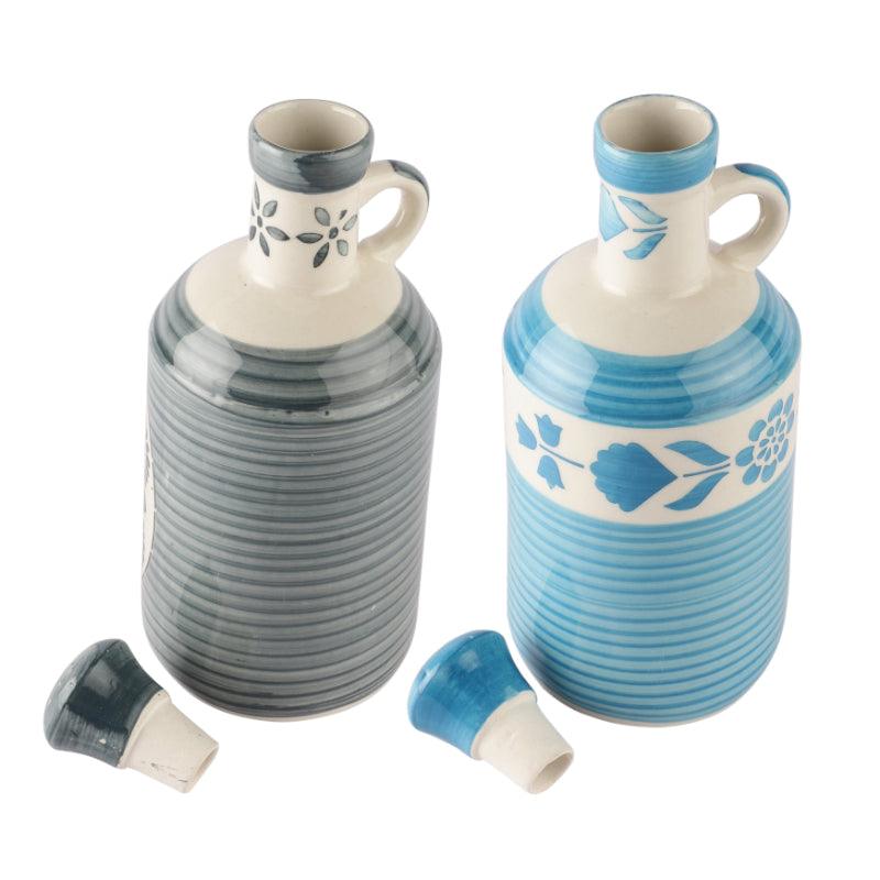Ceramic Blue Floral Oil Dispenser | Set of 2 | 950ml | Multiple designs