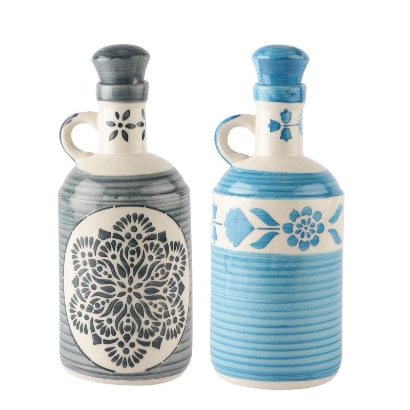 Ceramic Blue Floral Oil Dispenser | Set of 2 | 950ml | Multiple designs