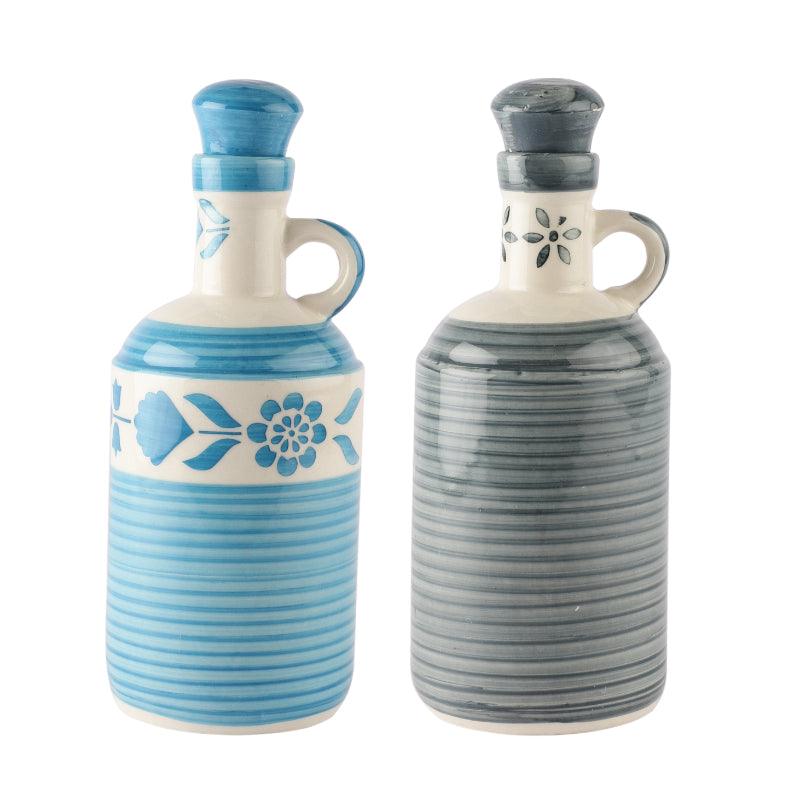 Ceramic Blue Floral Oil Dispenser | Set of 2 | 950ml | Multiple designs