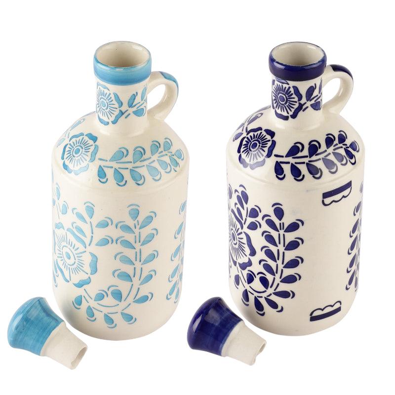Ceramic Blue Floral Oil Dispenser | Set of 2 | 950ml | Multiple designs