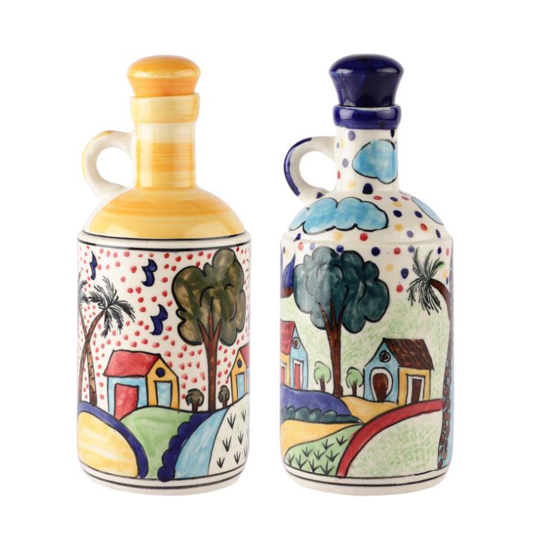 Ceramic Blue Floral Oil Dispenser | Set of 2 | 950ml | Multiple designs