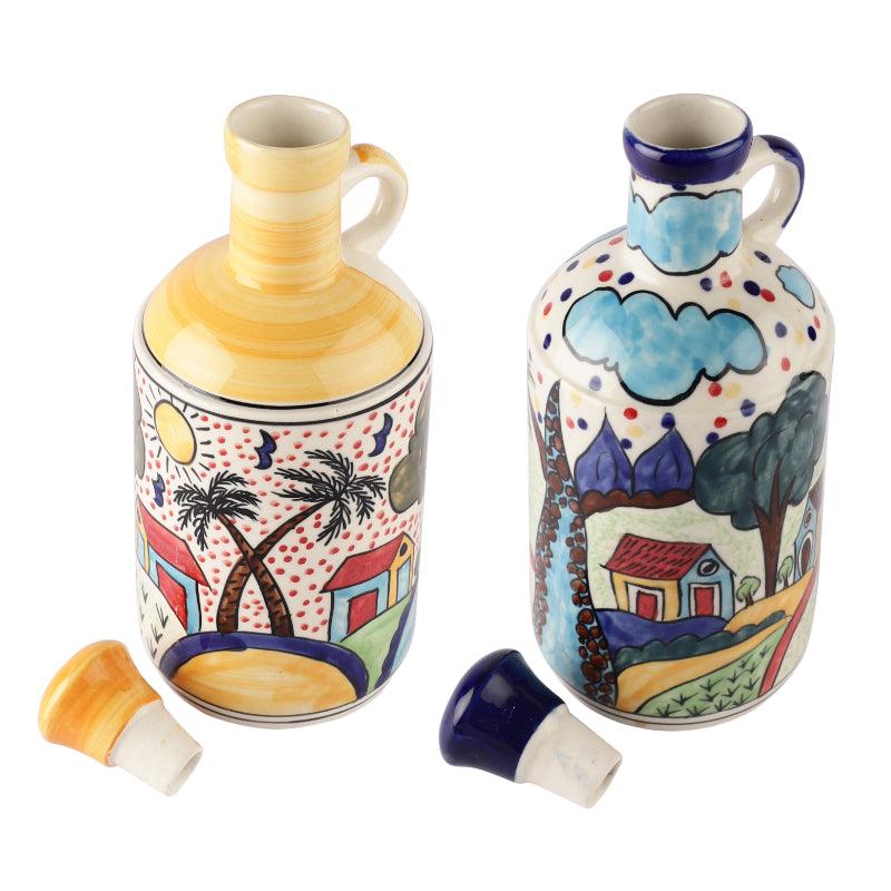 Ceramic Blue Floral Oil Dispenser | Set of 2 | 950ml | Multiple designs