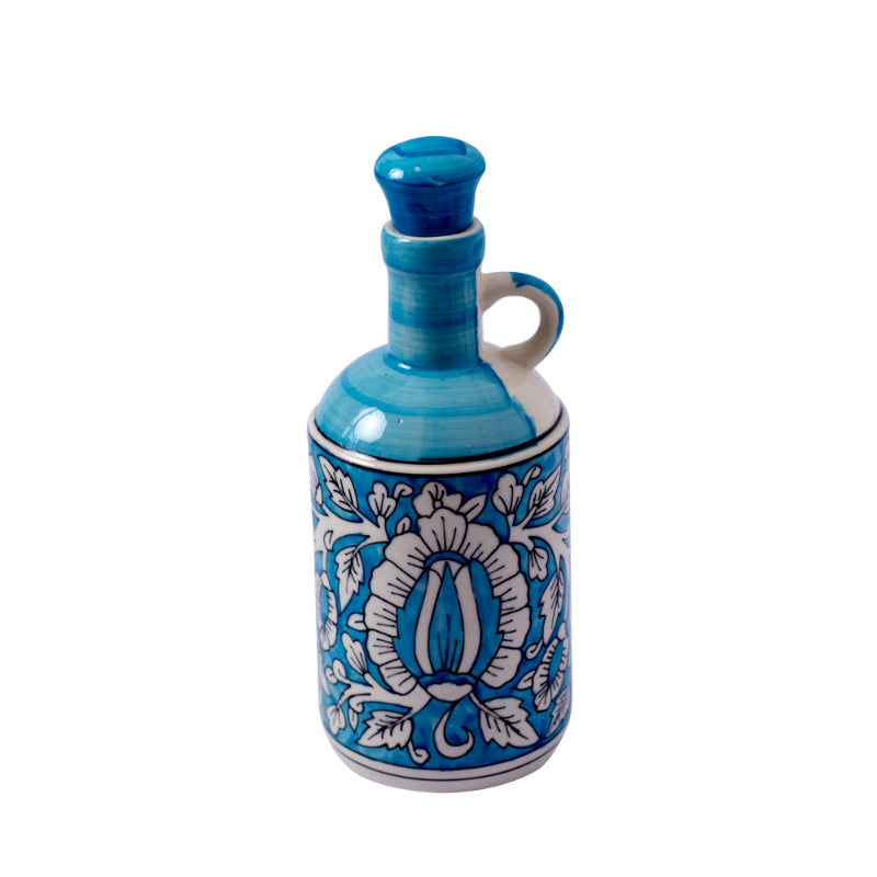 Ceramic Blue Floral Art Hand painted Oil Dispenser | 1 Liter