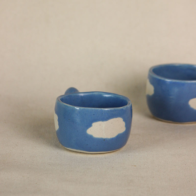 Blue Ceramic Dreamy Cloud Ceramic Cup | 150ml | Single, Set of 2 & 4