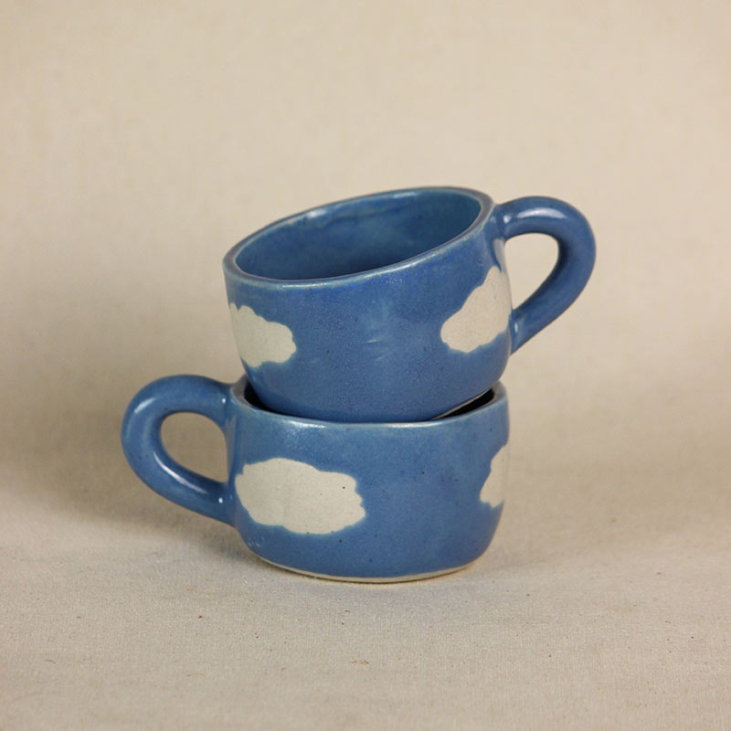 Blue Ceramic Dreamy Cloud Ceramic Cup | 150ml | Single, Set of 2 & 4